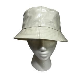 ECHO white patent finish bucket hat M/L fashion statement chic cotton & PVC